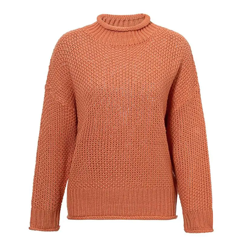 Women's Orange Turtle Neck Sweater for Winter Casual