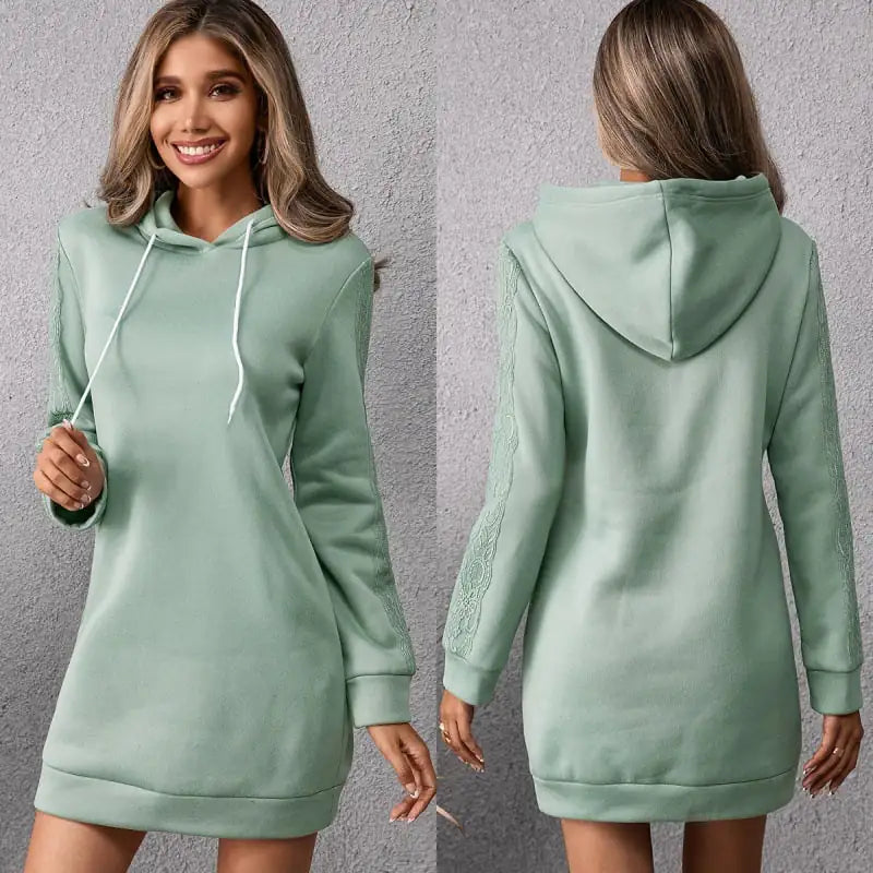 Women's Casual Solid Color Mid-Length Hooded Sweater