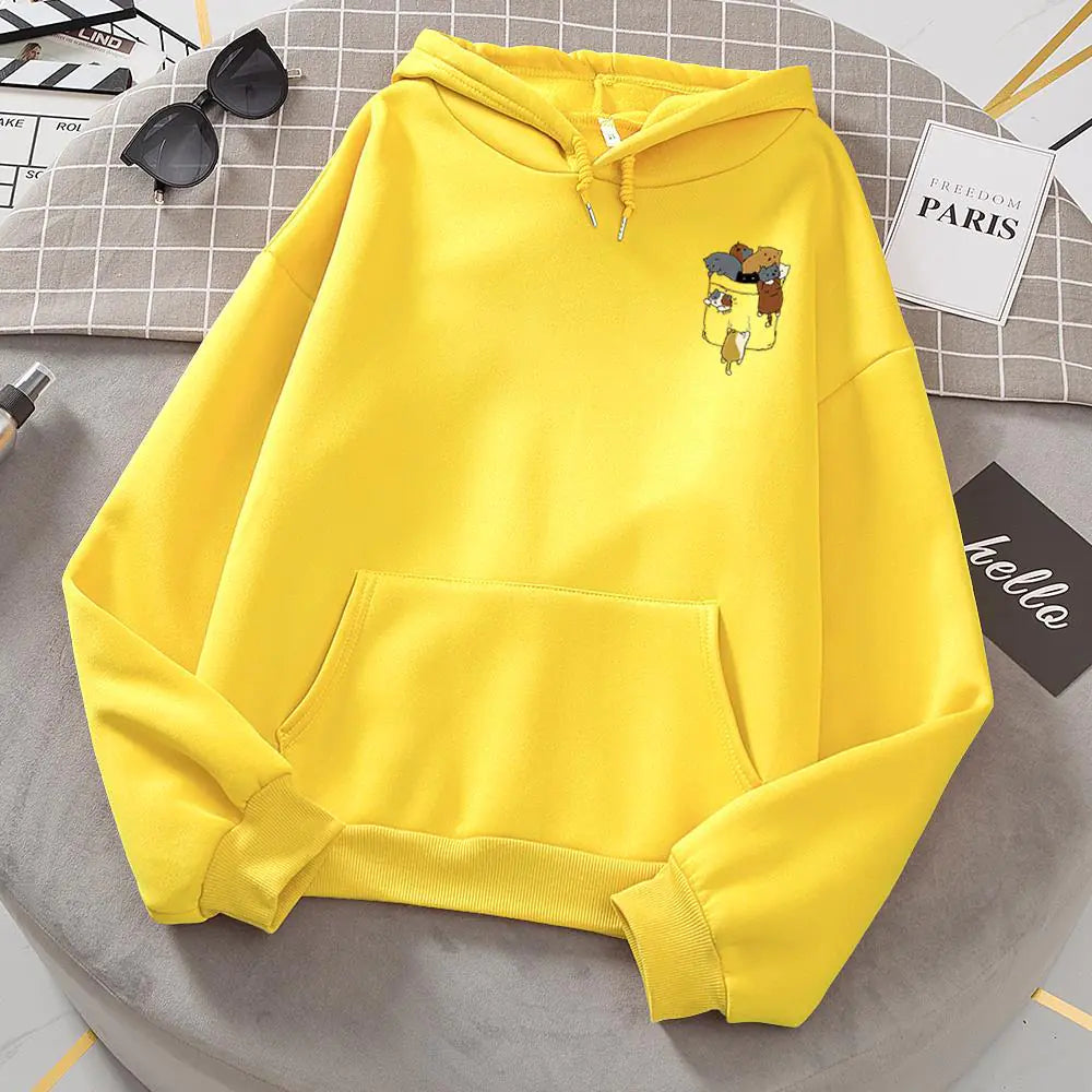 Popular Women's Cat Pocket Fleece Hoodie Sweater