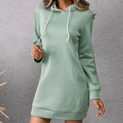Women's Casual Solid Color Mid-Length Hooded Sweater