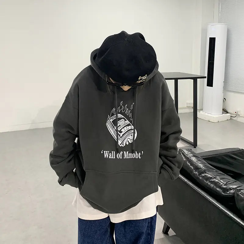 Women's Retro Fleece Print Hoodie for Street Style