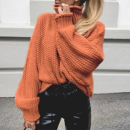 Women's Orange Turtle Neck Sweater for Winter Casual