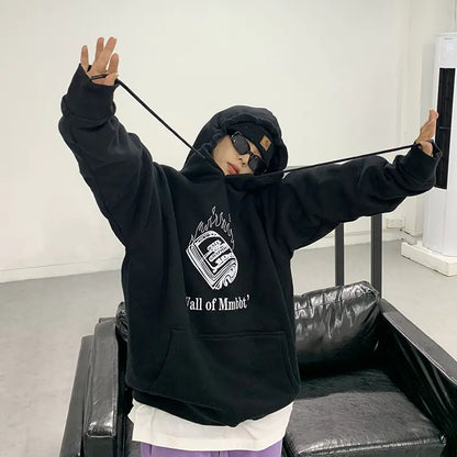 Women's Retro Fleece Print Hoodie for Street Style