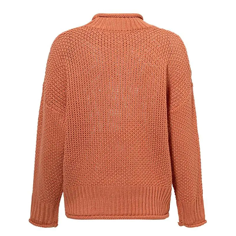 Women's Orange Turtle Neck Sweater for Winter Casual
