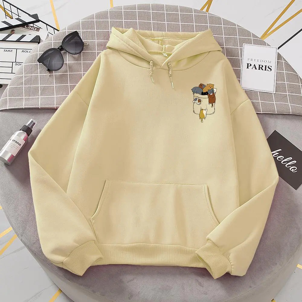 Popular Women's Cat Pocket Fleece Hoodie Sweater