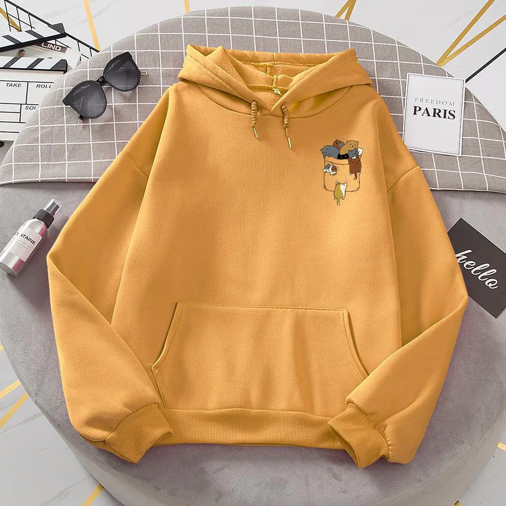 Popular Women's Cat Pocket Fleece Hoodie Sweater