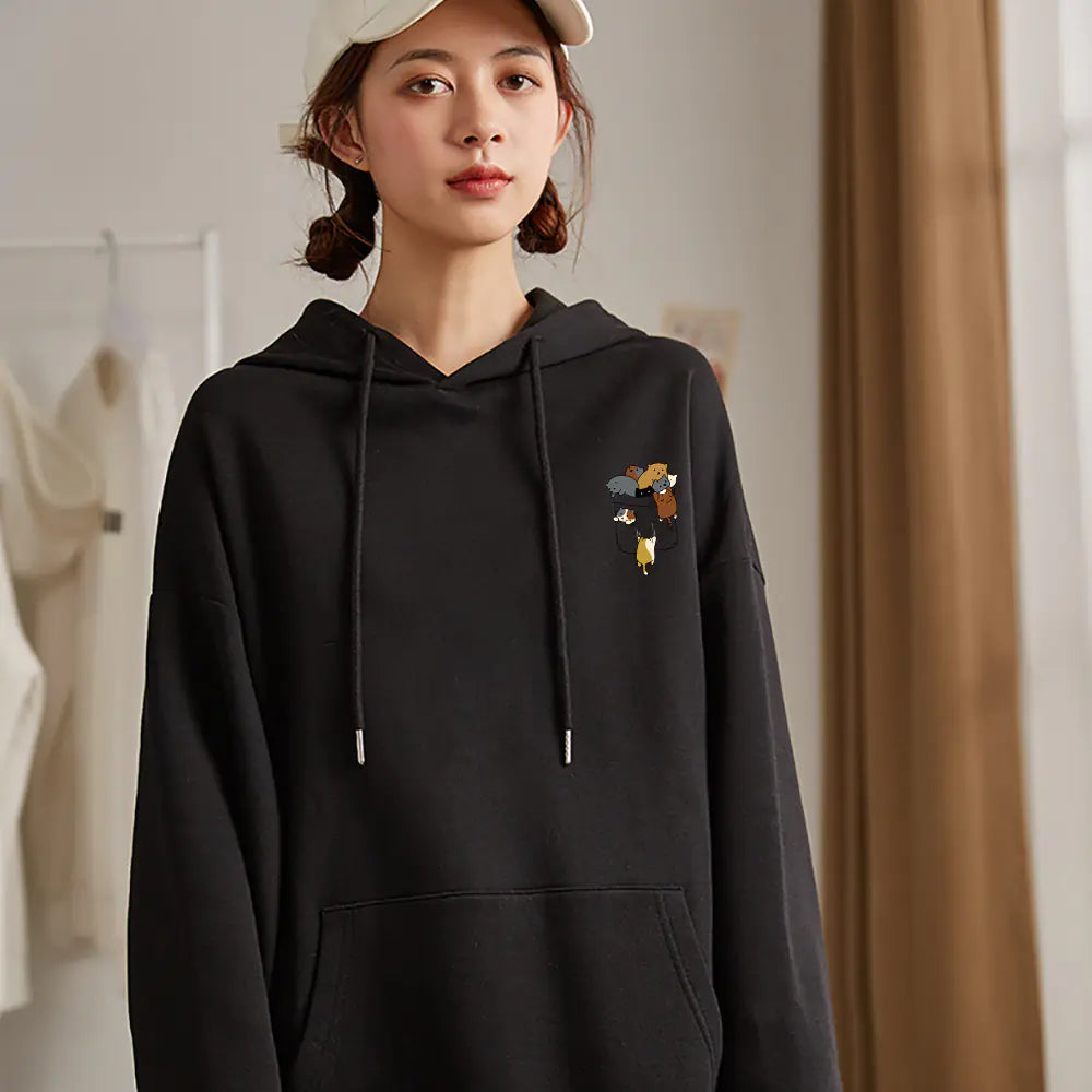 Popular Women's Cat Pocket Fleece Hoodie Sweater
