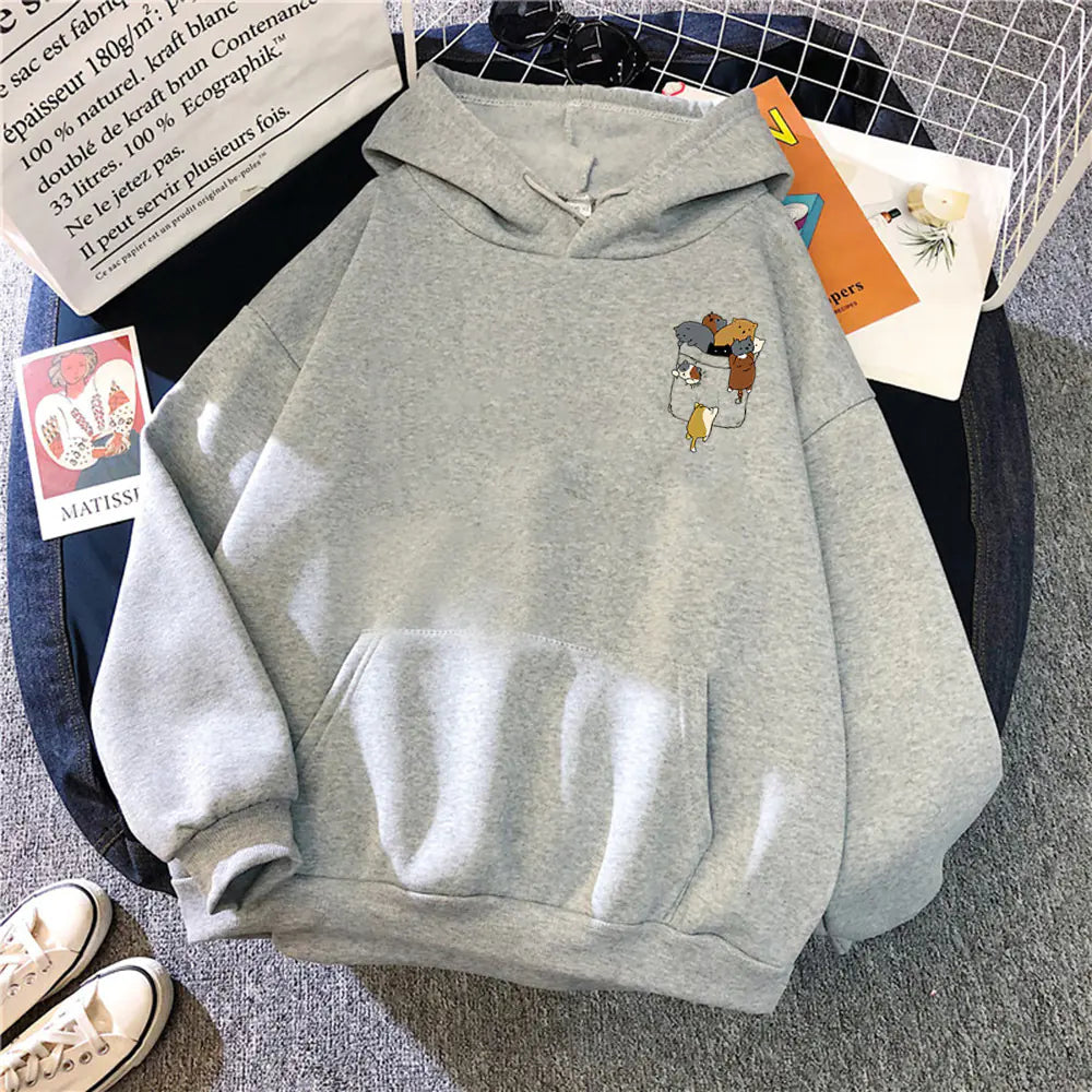 Popular Women's Cat Pocket Fleece Hoodie Sweater